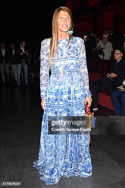 Anna Dello Russo attends the Dolce & Gabbana show during the Milan Men's Fashion Week Spring/Summer 2016 on June 20, 2015 in Milan, Italy.