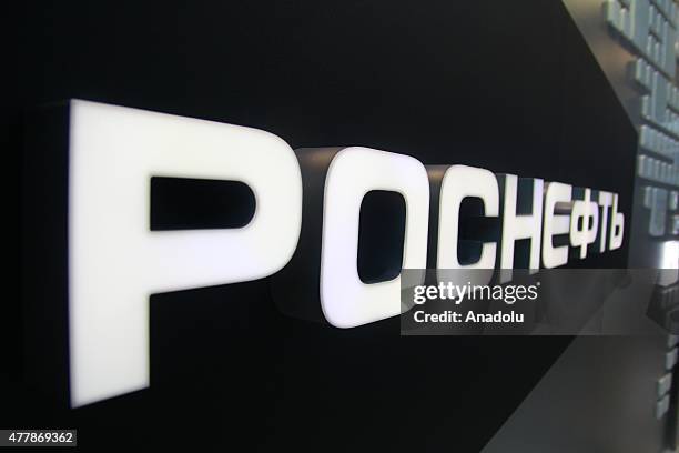 Stand of Rosneft is seen during St. Petersburg International Economic Forum at Lenexpo center in Saint-Petersburg, Russia on May 18, 2015.