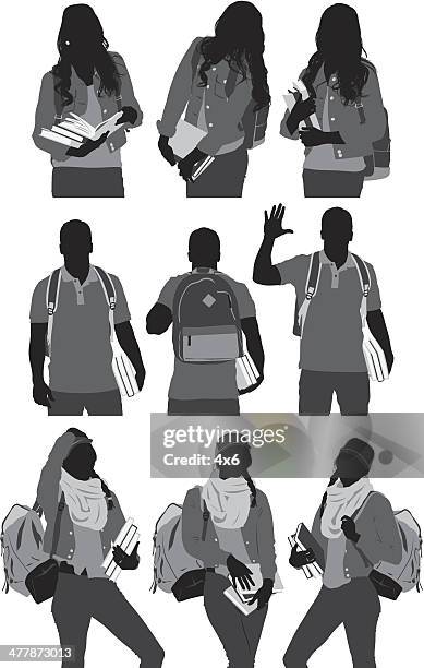 collection of students - student backpack behind stock illustrations