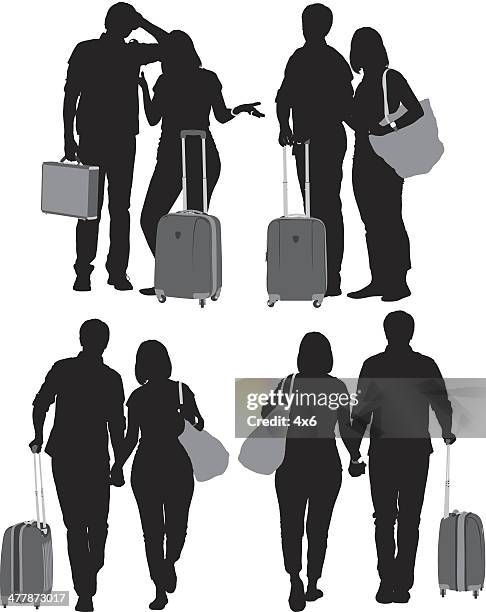 ilustraciones, imágenes clip art, dibujos animados e iconos de stock de pareja traveller - suitcase couple