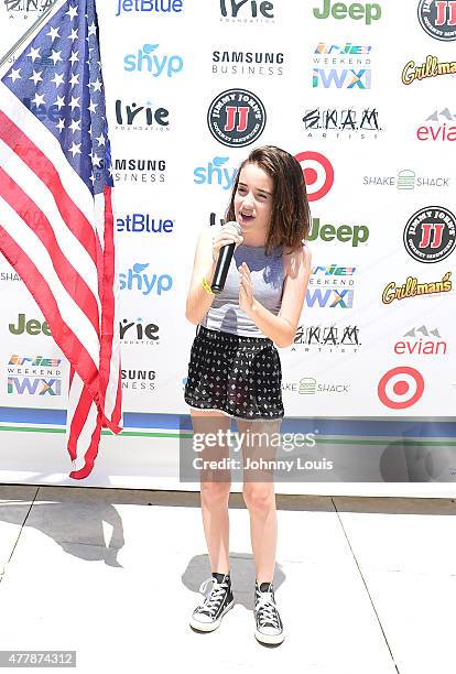 Julia Dale performs the national anthem at the JEEP 11th Annual Celebrity Golf Tournament during The 11th Annual Irie Weekend at Miami Beach Golf...