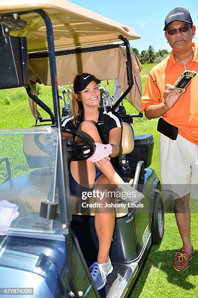 Nina Agdal and Guest attends JEEP 11th Annual Celebrity Golf Tournament during The 11th Annual Irie Weekend at Miami Beach Golf Club on June 19, 2015...