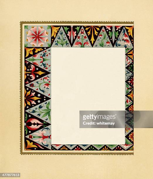 victorian border with geometric and floral pattern - tendril stock illustrations