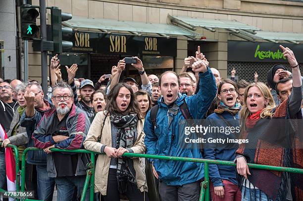 Counter-demonstrators protest against a demonstration with around 80 right-wing supporters organized by the neo-Nazi "Widerstand Ost-West" group on...