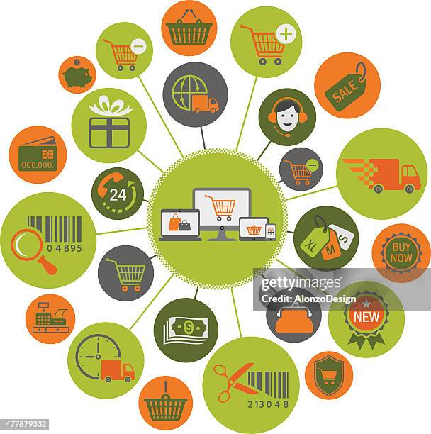 e-commerce system icons - cardboard car stock illustrations
