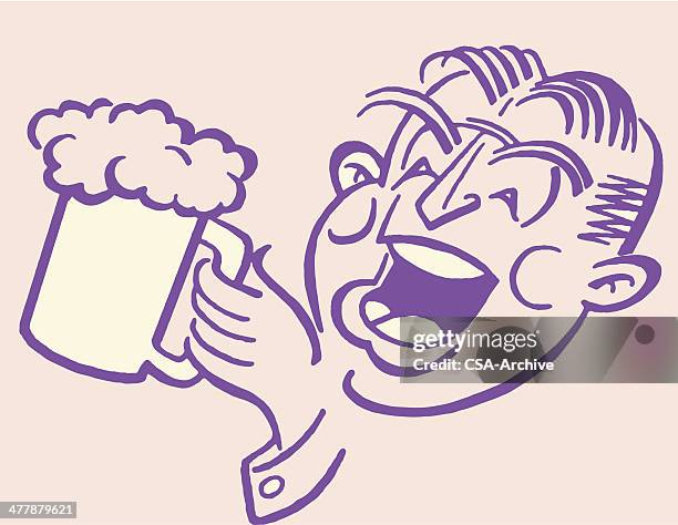 man drinking mug of beer - men drinking beer stock illustrations