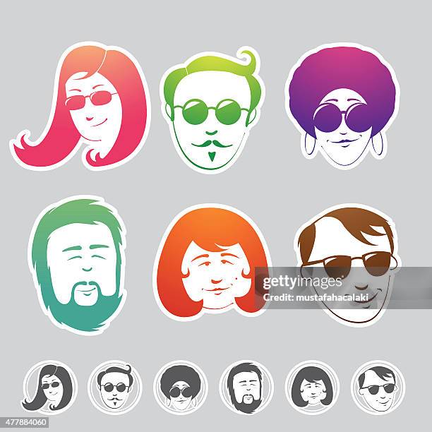 stockillustraties, clipart, cartoons en iconen met calourful cartoon portraits - brown moustache cutout