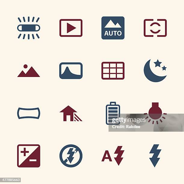 illustrazioni stock, clip art, cartoni animati e icone di tendenza di menu telecamera icone set 4-serie di colore/eps10 - bilanciamento del bianco