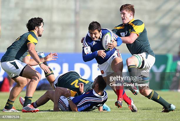 Lucas Meret of France charges upfield during the World Rugby U20 Championship 3rd Place Play-Off match between France and South Africa at Stadio...