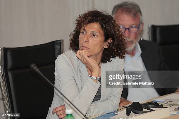 Rita Guarino during the press conference during the Italian Football Federation Grassroots Festival at Coverciano on June 20, 2015 in Florence, Italy.