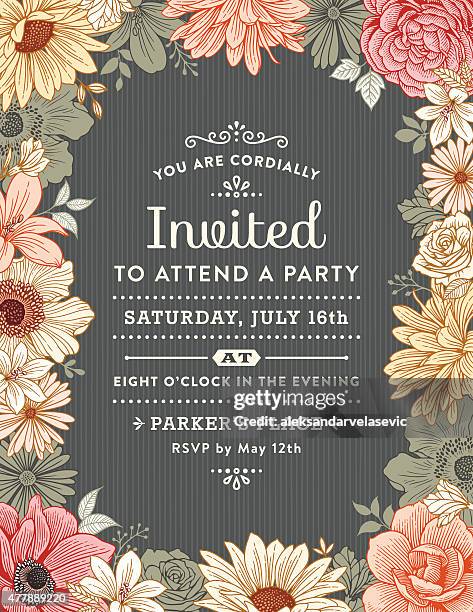 ilustraciones, imágenes clip art, dibujos animados e iconos de stock de marco de flores de invitación - wedding invitation