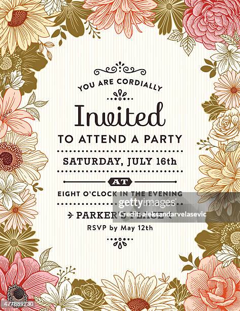 floral frame-einladung - hochzeitseinladung stock-grafiken, -clipart, -cartoons und -symbole