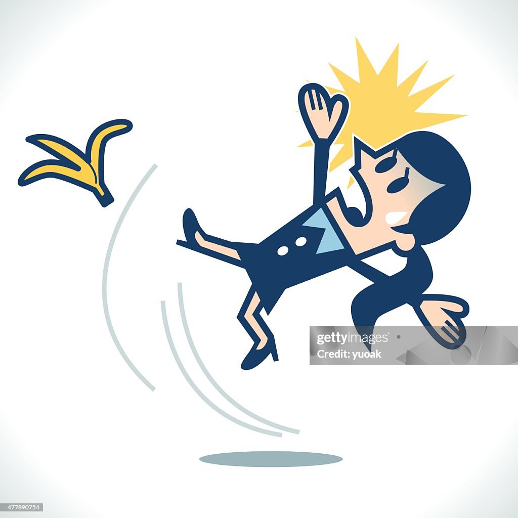 Woman slipping on a banana skin
