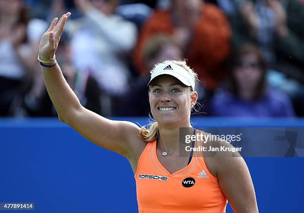 Angelique Kerber of Germany celebrates the win over Sabine Lisicki of Germany during their semi final match on day six of the Aegon Classic at...