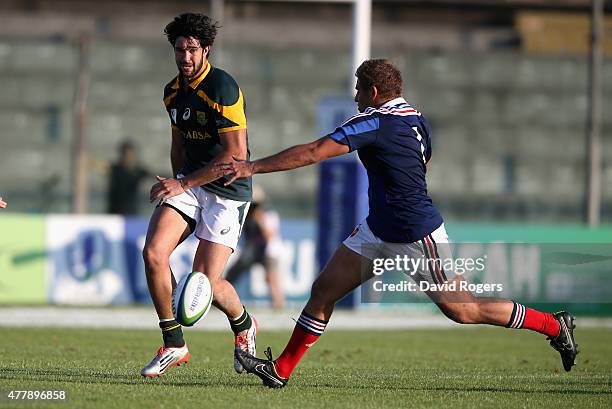 Viljoen of South Africa kicks the ball upfield during the World Rugby U20 Championship 3rd Place Play-Off match between France and South Africa at...