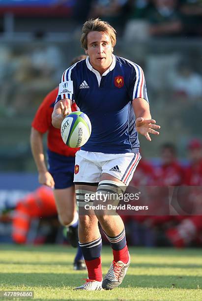 Anthony Jelonch of France passes the ball during the World Rugby U20 Championship 3rd Place Play-Off match between France and South Africa at Stadio...