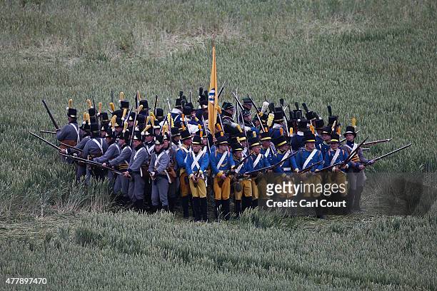 Allied troops weigh in their defensive position as historical re-enactors take part in the second part of a large scale re-enactment of the battle of...