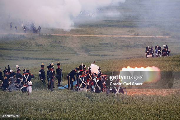 Historical re-enactors take part in the second part of a large scale re-enactment of the battle of Waterloo, to mark it's bicentenary on June 20,...