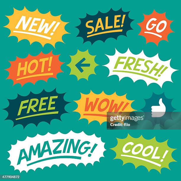 ilustrações, clipart, desenhos animados e ícones de declarações dos exclamations e explosivo - palavra única