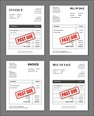Set of Four 'PAST DUE' Stamped Invoices and Bill Templates