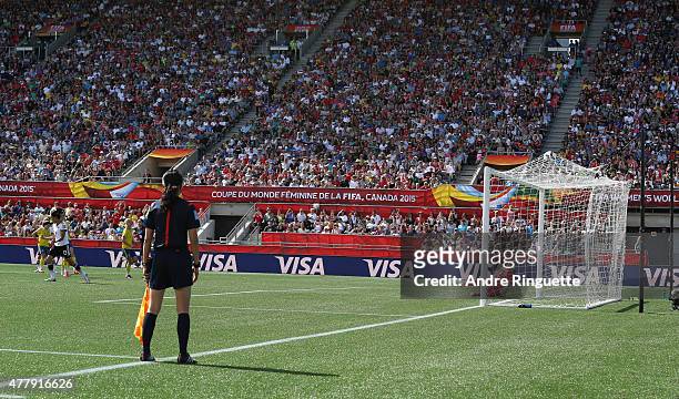 Celia Sasic of Germany scores the second goal for her team on a penalty kick during the FIFA Women's World Cup Canada 2015 round of 16 match between...