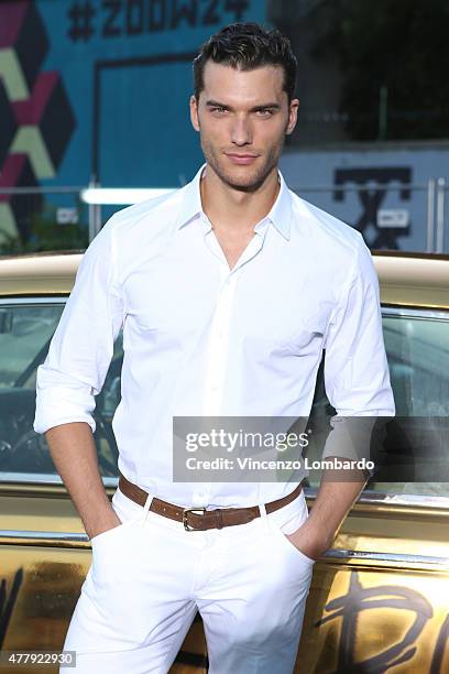 Guest attends the Philipp Plein show during the Milan Men's Fashion Week Spring/Summer 2016 on June 20, 2015 in Milan, Italy.