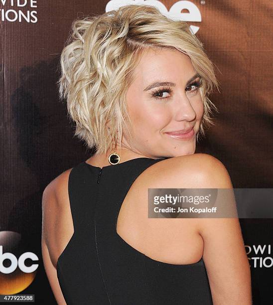 Actress Chelsea Kane arrives at the 10th Anniversary Of "Dancing With The Stars" Party at Greystone Manor on April 21, 2015 in West Hollywood,...