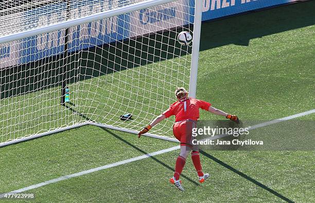 Hedvig Lindahl of Sweden watches the ball get past her for the fourth goal during the FIFA Women's World Cup Canada 2015 round of 16 match against...