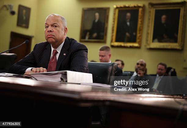 Homeland Security Secretary Jeh Johnson testifies during a hearing before the Homeland Security Subcommittee of the House Appropriations Committee...