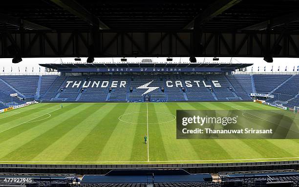 View inside Buriram Stadium during the AFC Champions League match between Buriram United and Pohang Steelers at Buriram Stadium on March 11, 2014 in...