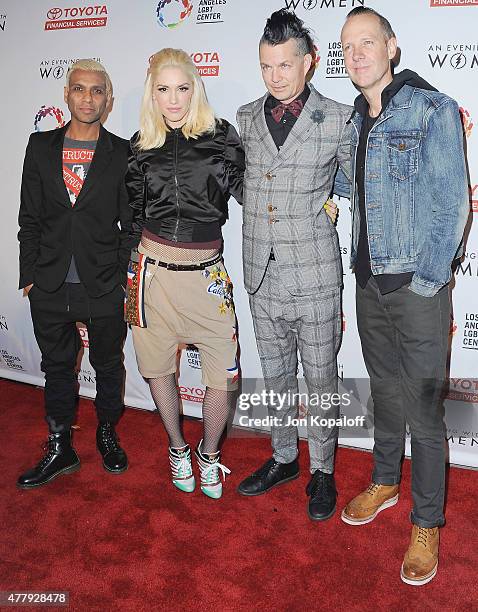 Tony Kanal, Gwen Stefani, Adrian Young and Tom Dumont of No Doubt arrive at An Evening With Women Benefitting The Los Angeles LGBT Center at...