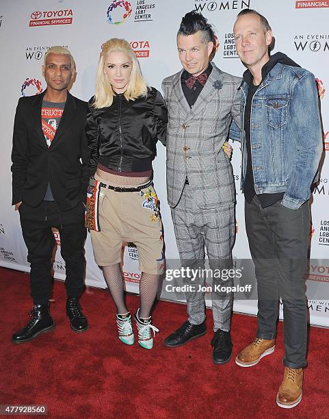 Tony Kanal, Gwen Stefani, Adrian Young and Tom Dumont of No Doubt arrive at An Evening With Women Benefitting The Los Angeles LGBT Center at...