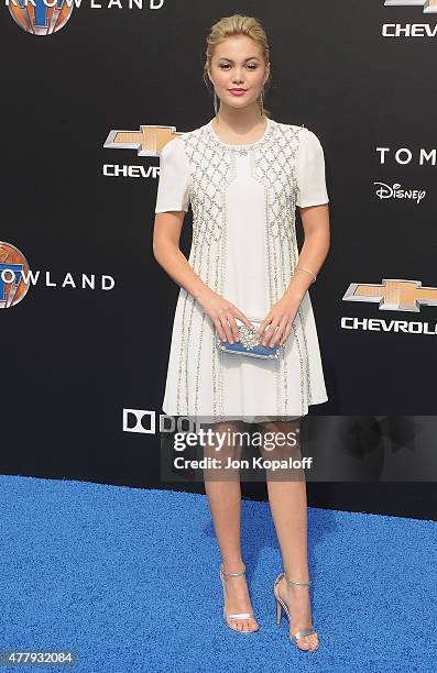 Actress Olivia Holt arrives at the Los Angeles Premiere of Disney's "Tomorrowland" at AMC Downtown Disney on May 9, 2015 in Lake Buena Vista, Florida.