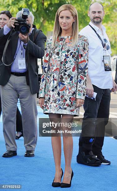 Actress Ashley Tisdale arrives at the Los Angeles Premiere of Disney's "Tomorrowland" at AMC Downtown Disney on May 9, 2015 in Lake Buena Vista,...