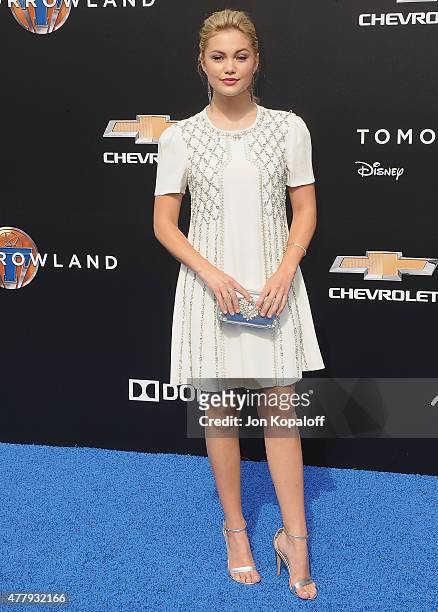 Actress Olivia Holt arrives at the Los Angeles Premiere of Disney's "Tomorrowland" at AMC Downtown Disney on May 9, 2015 in Lake Buena Vista, Florida.