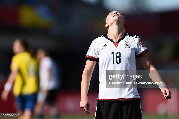 Alexandra Popp of Germany despairs after missing a chance at goal during the FIFA Women's World Cup Canada 2015 Round of 16 match between Germany and...