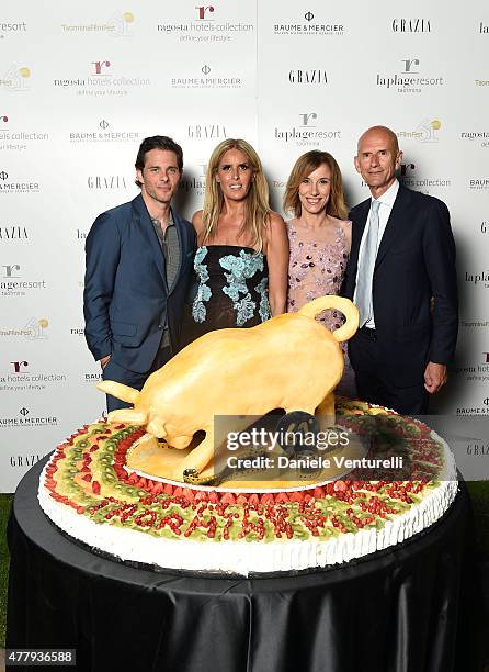 James Marsden, Tiziana Rocca, Silvia Grilli and Beppe Ambrosini attend the Baume & Mercier and Grazia Gala Dinner - 61st Taormina Film Fest on June...