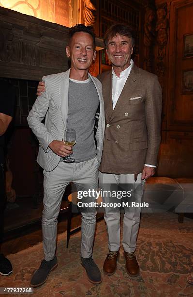 Jim Nelson and Brunello Cucinelli attend GQ Party for Jim Moore during Milan Menswear Fashion Week Spring/Summer 2016 at Casa Degli Atellani on June...