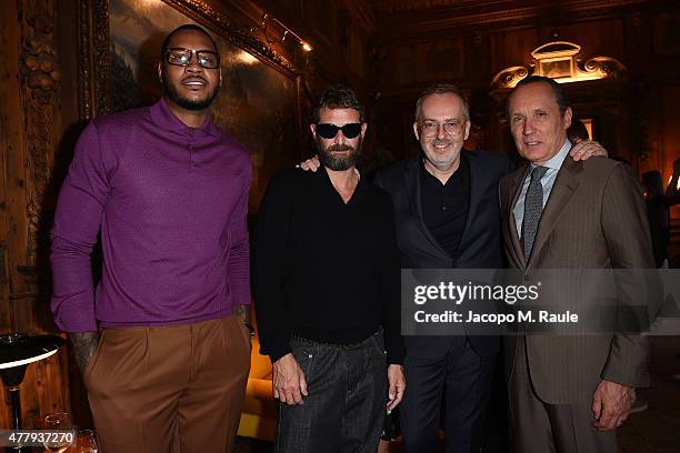 Carmelo Anthony, Stefano Pilati, Jim Moore and Gildo Zegna attend GQ Party for Jim Moore during Milan Menswear Fashion Week Spring/Summer 2016 at...