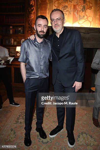 Brendan Mullane and Jim Moore attend GQ Party for Jim Moore during Milan Menswear Fashion Week Spring/Summer 2016 at Casa Degli Atellani on June 20,...