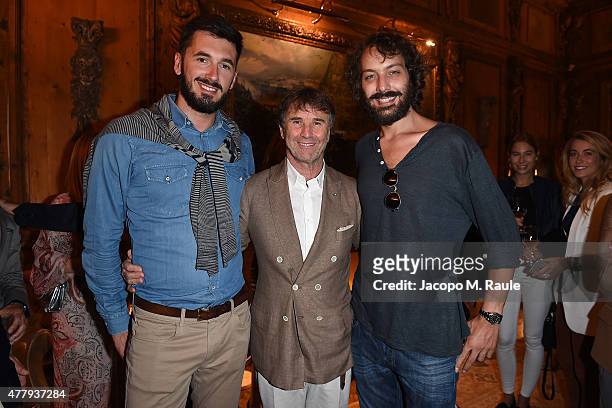 Ottavio Missoni, Brunello Cucinelli and Francesco Maccapani Missoni attend GQ Party for Jim Moore during Milan Menswear Fashion Week Spring/Summer...