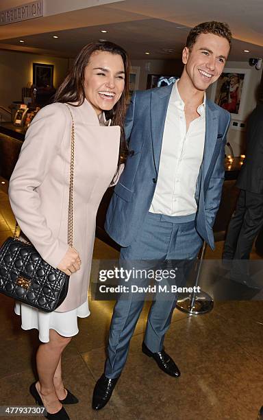 Samantha Barks and Richard Fleeshman attend the press night performance of "Urinetown" at the St James Theatre on March 11, 2014 in London, England.