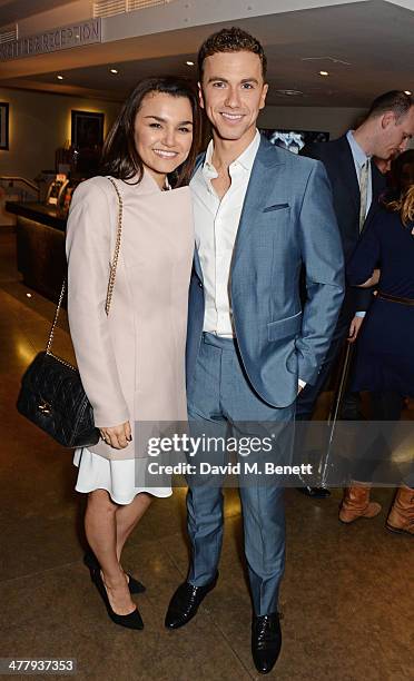 Samantha Barks and Richard Fleeshman attend the press night performance of "Urinetown" at the St James Theatre on March 11, 2014 in London, England.