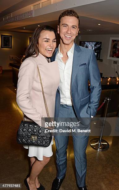 Samantha Barks and Richard Fleeshman attend the press night performance of "Urinetown" at the St James Theatre on March 11, 2014 in London, England.