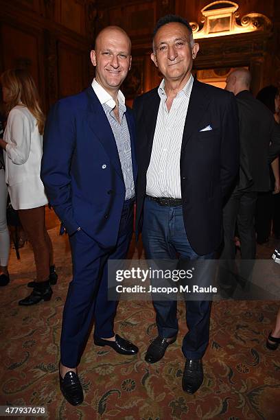 Giuseppe Santoni and Andrea Santoni attend GQ Party for Jim Moore during Milan Menswear Fashion Week Spring/Summer 2016 at Casa Degli Atellani on...