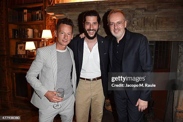 Jim Nelson, Antonio Ciongoli and Jim Moore attend GQ Party for Jim Moore during Milan Menswear Fashion Week Spring/Summer 2016 at Casa Degli Atellani...