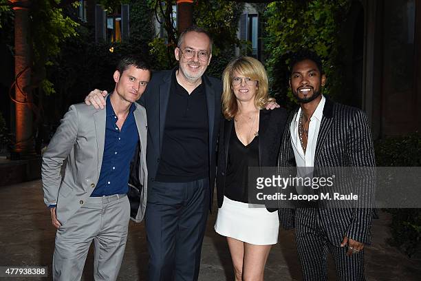 Ted Stafford, Jim Moore, Madeline Weeks and Miguel attend GQ Party for Jim Moore during Milan Menswear Fashion Week Spring/Summer 2016 at Casa Degli...
