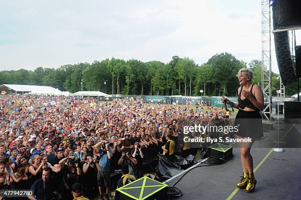 Singer/songwriter Betty Who performs on stage during day 3 of the Firefly Music Festival on June 20, 2015 in Dover, Delaware.