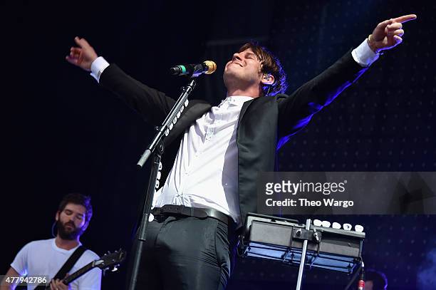 Musicians Cubbie Fink and Mark Foster of Foster the People perform onstage during day 3 of the Firefly Music Festival on June 20, 2015 in Dover,...