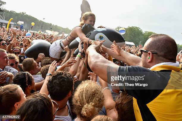 Guests enjoy the Matt and Kim performance during day 3 of the Firefly Music Festival on June 20, 2015 in Dover, Delaware.